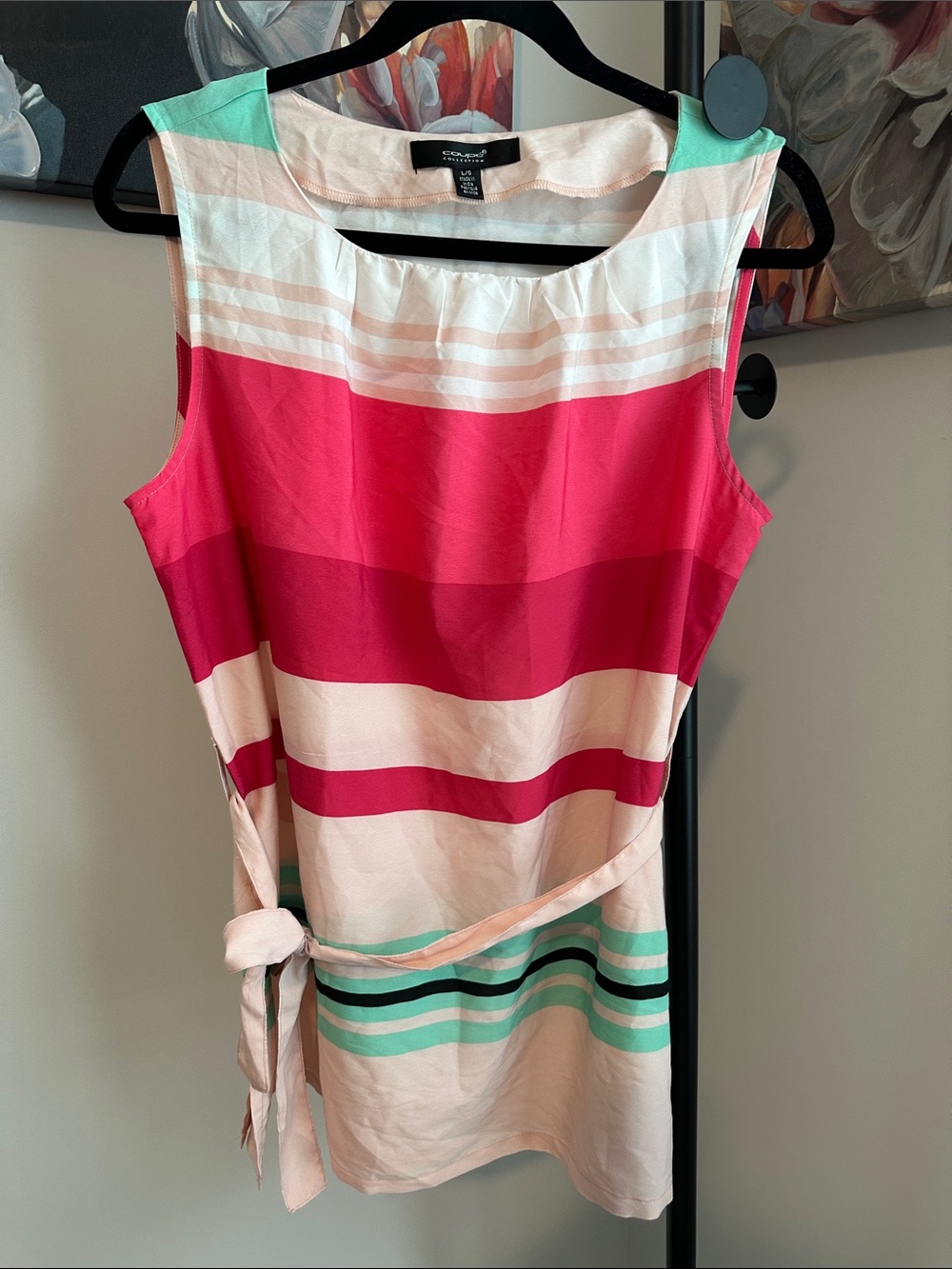Striped Tie-Waist Sleeveless Blouse in Pink & Mint